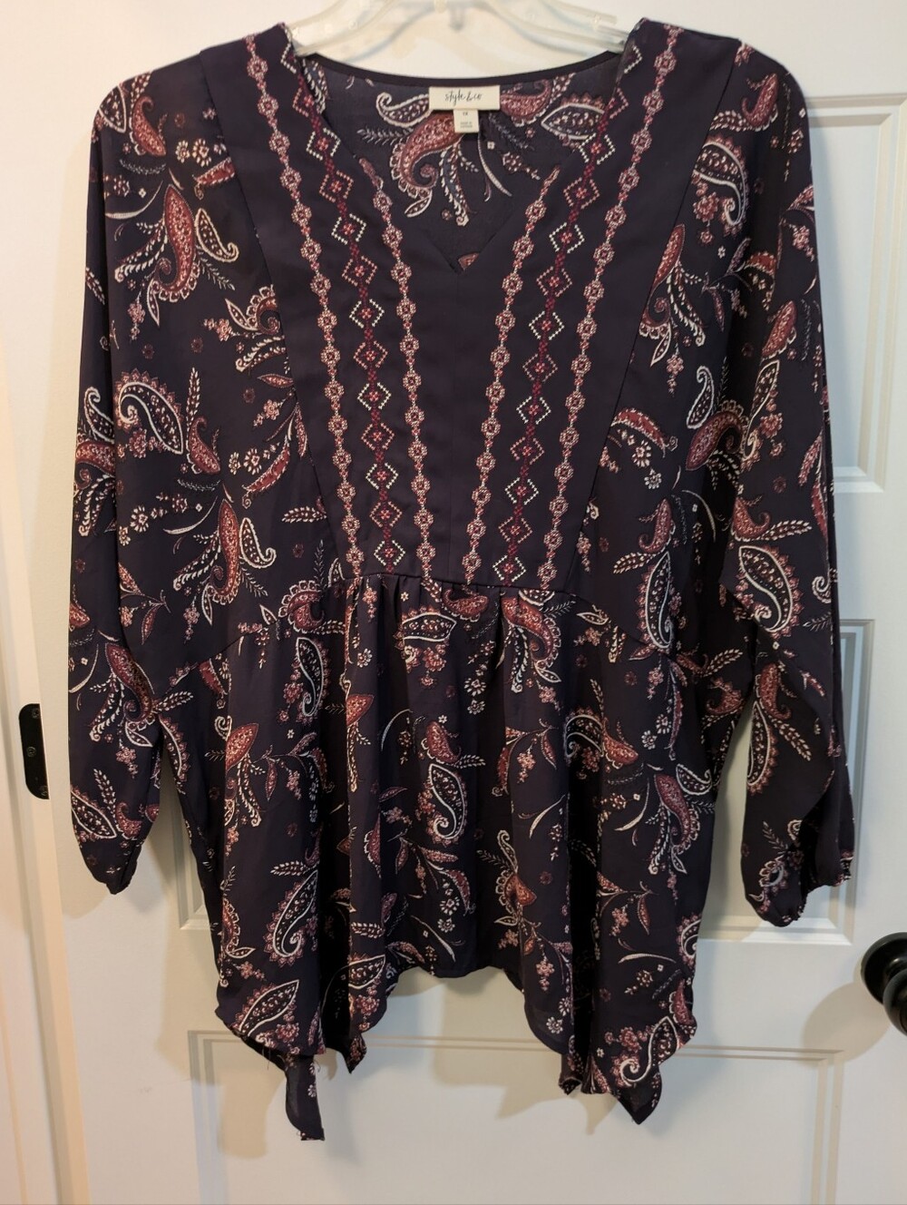 Style & Co. Purple Paisley V-Neck Blouse with Pink Accents